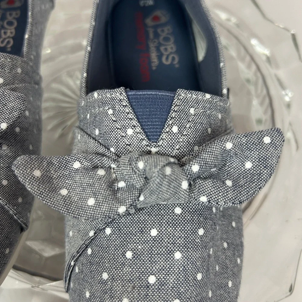 BOBS from Skechers Polka Dot Bow Slip On Casual Comfort Shoes Womens Size‎ 7.5